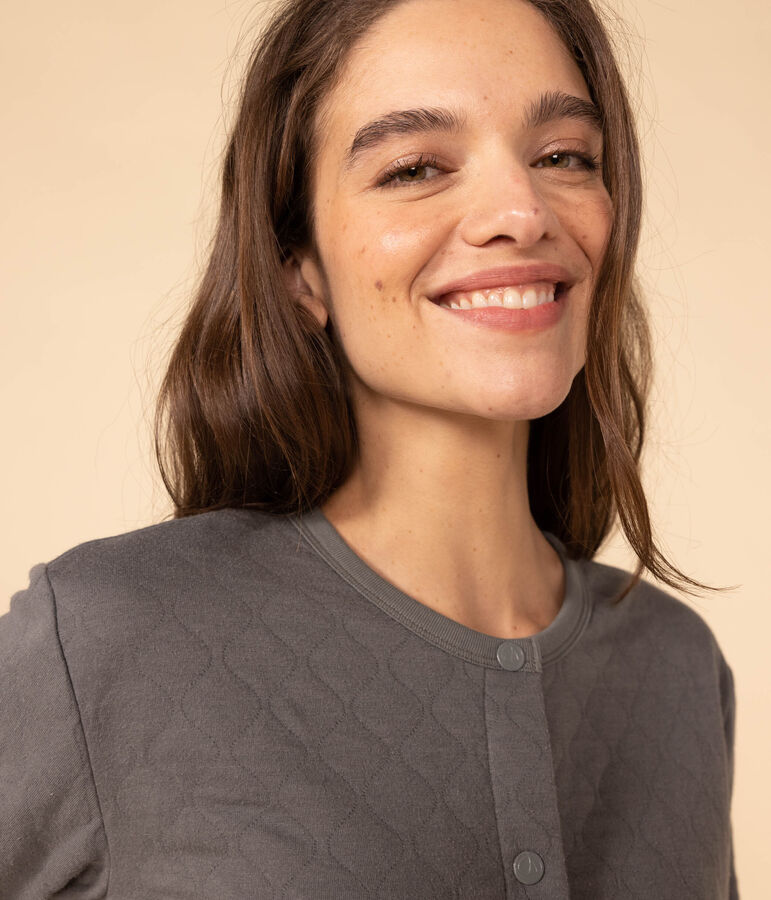 Cardigan &agrave; pressions en tubique femme gris