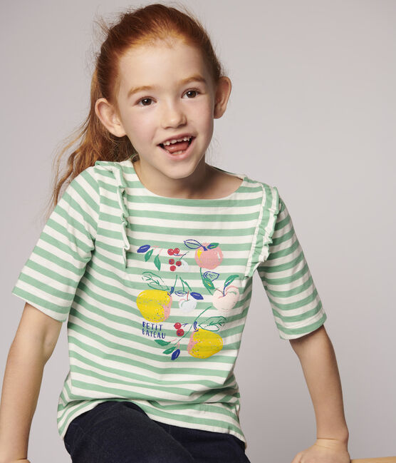 T-shirt van jersey met korte mouwen voor meisjes groen ALOEVERA/wit MARSHMALLOW