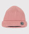 Babymuts van gevoerd tricot en gerecycleerde fleece roze SALINE
