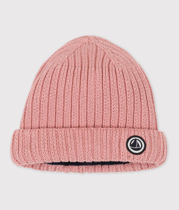 Bonnet b&eacute;b&eacute; en tricot doubl&eacute; en polaire recycl&eacute;e rose