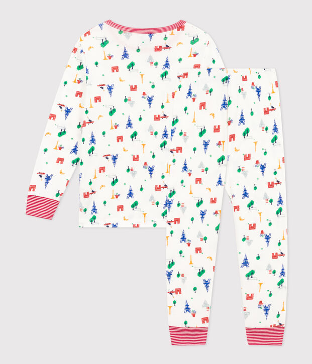 Pyjama imprim&eacute; motif Paris en coton enfant blanc/bleu/multicouleur