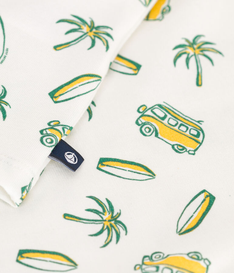 T-shirt b&eacute;b&eacute; en coton &agrave; manches courtes, imprim&eacute; bateaux blanc/jaune