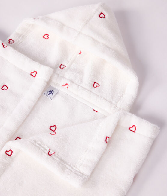 Badcape met geborduurde hartjes in badstof voor baby’s wit MARSHMALLOW/roze CHARME