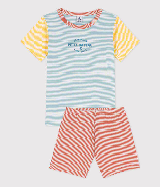 Pyjacourt milleraies tricolore en coton enfant bleu/multicouleur