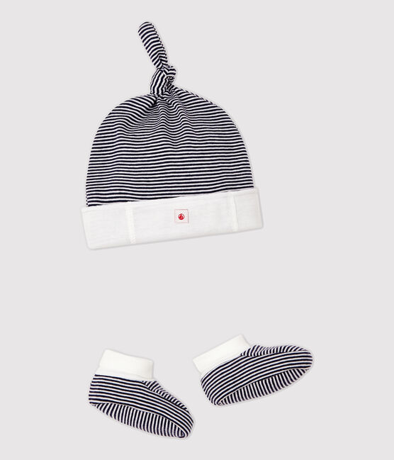 Lot bonnet naissance et chaussons à rayures bébé en coton biologique variante 1