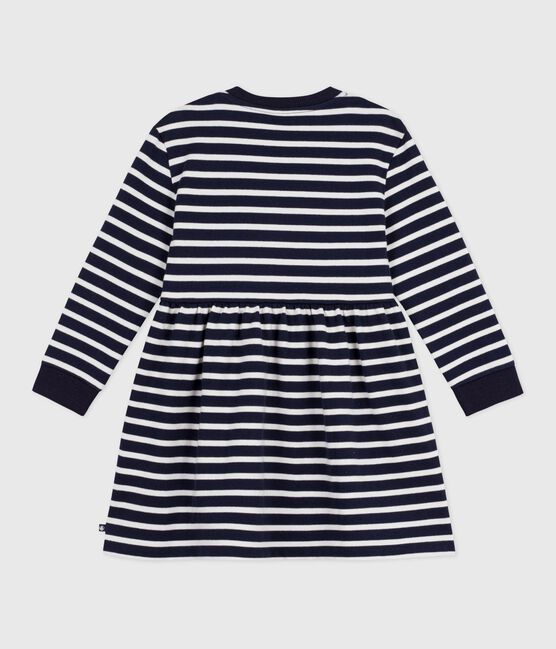 Robe enfant manches longues en coton bleu SMOKING/blanc MARSHMALLOW