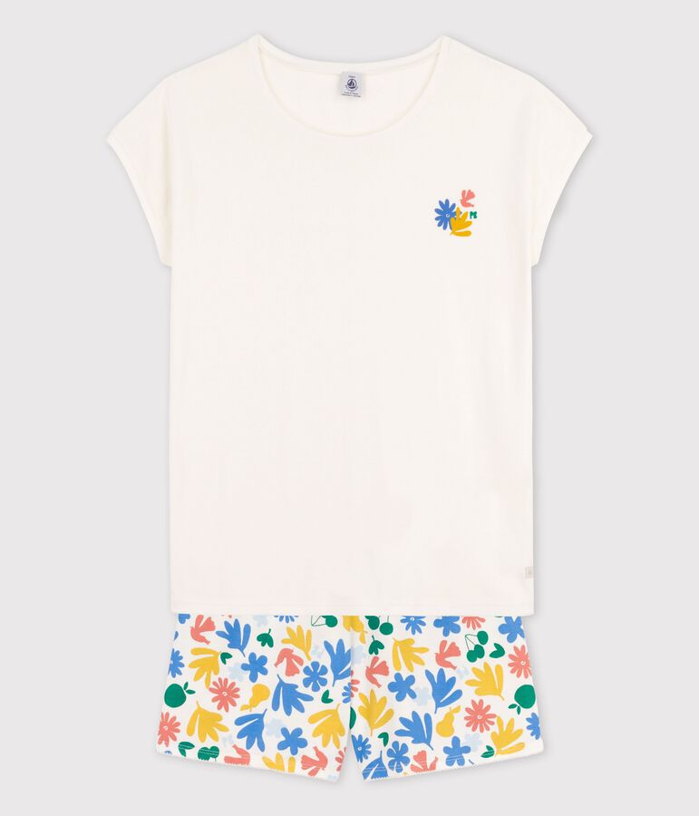 Pyjacourt fille en coton blanc MARSHMALLOW/blanc MULTICO