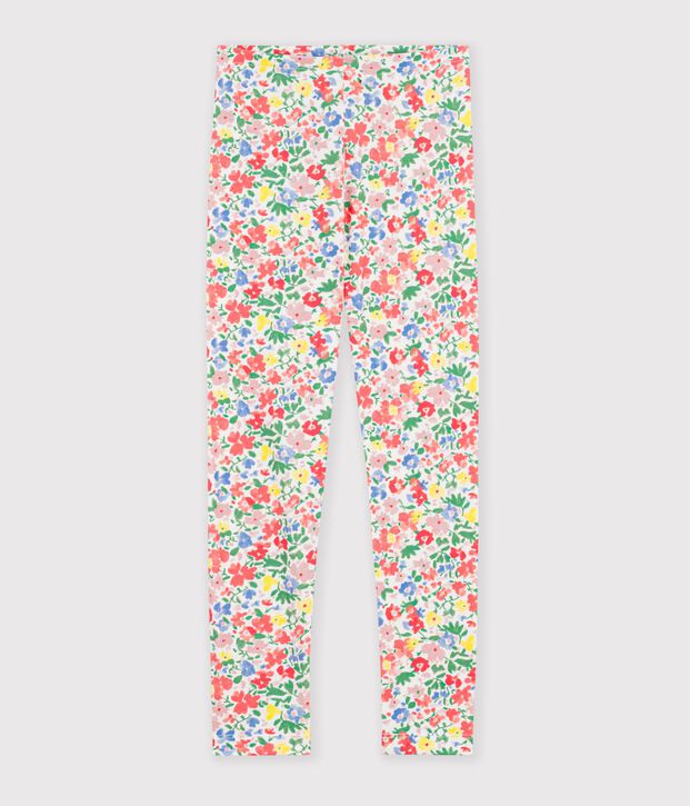 Legging enfant en coton &agrave; fleurs blanc/multicouleur
