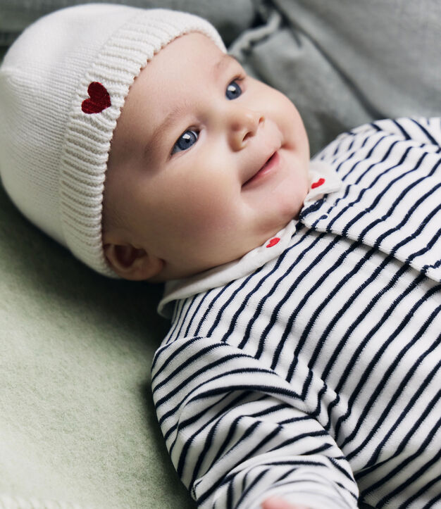 Bonnet naissance mixte en coton tricot&eacute; blanc
