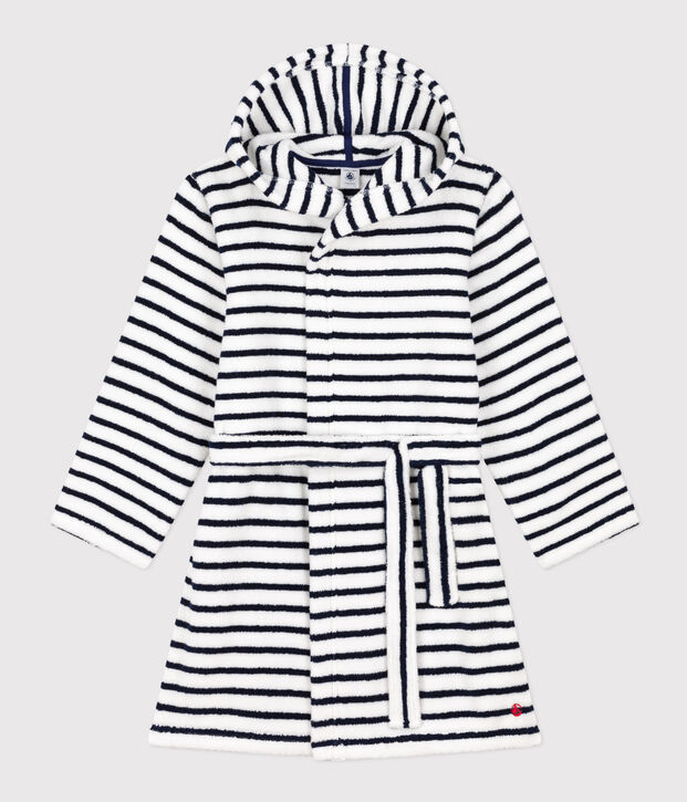 Gestreepte badjas in badstof voor meisjes/jongens wit/blauw