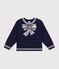 Pull enfant en laine et coton motif n&oelig;ud bleu/beige