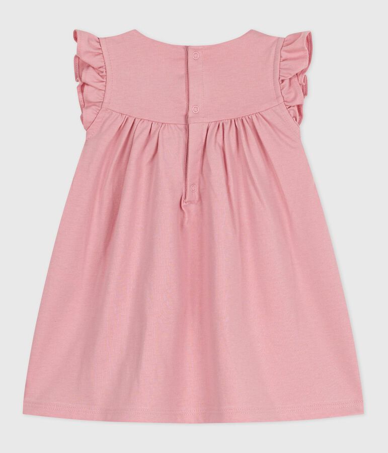 Robe b&eacute;b&eacute; en coton sans manches unie et d&eacute;tails brod&eacute;s au col rose