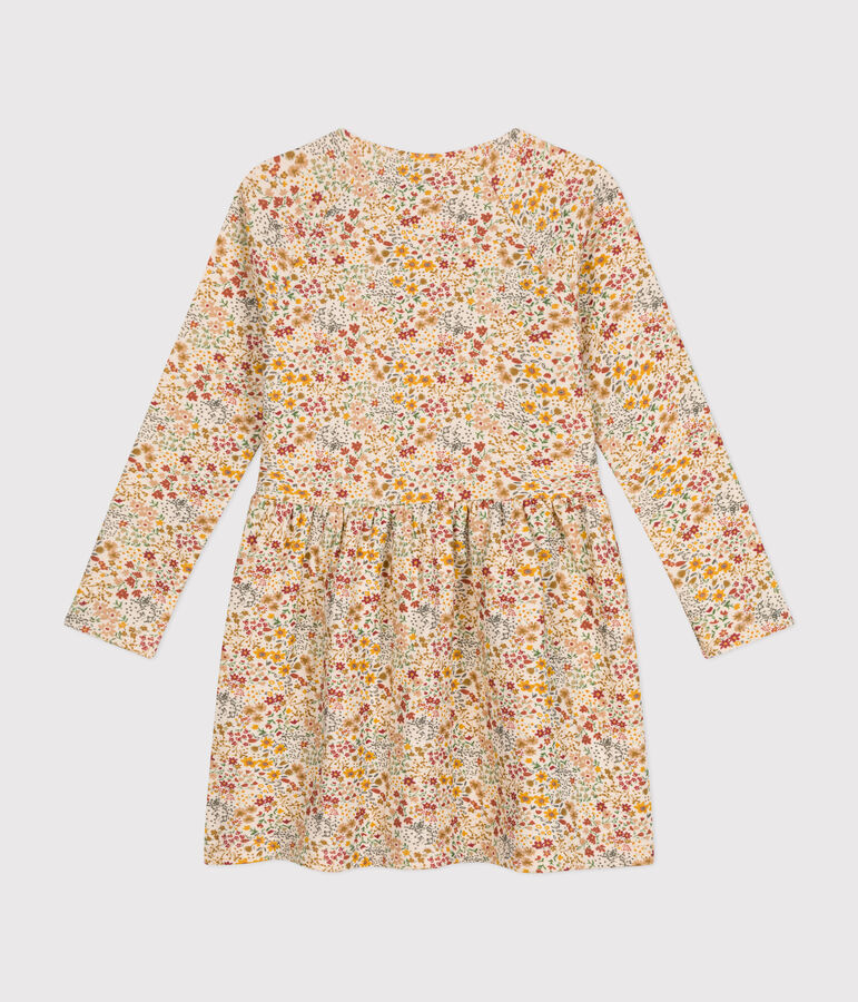 Meisjesjurk met lange mouwen van tubic ecru/multicouleur