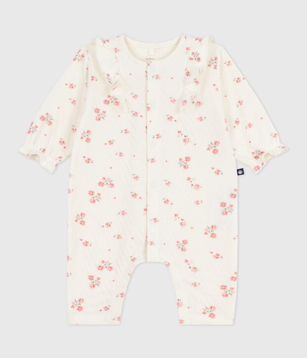 Katoenen babypakje met ruches en bloemenprint ecru/multicouleur