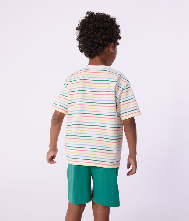 Tee-shirt enfant manches courtes en coton &agrave; rayures blanc/multicouleur