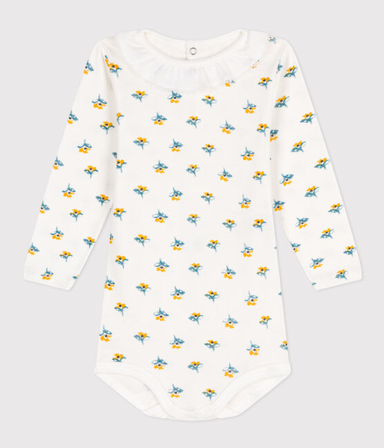 Body manches longues imprimé à collerette en coton bébé blanc MARSHMALLOW/blanc MULTICO