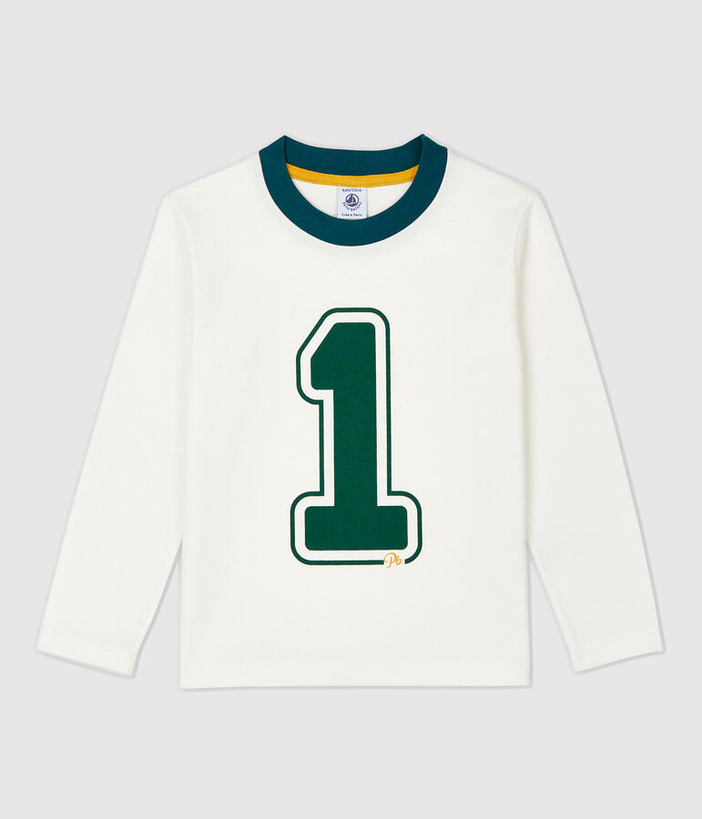 Katoenen jongens t-shirt met lange mouwen wit MARSHMALLOW 1