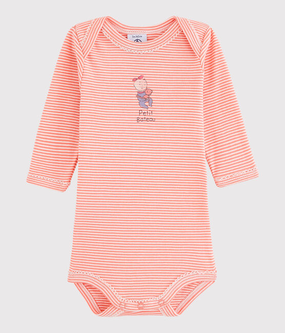 Body manches longues bébé fille rose PEACHY/blanc LAIT