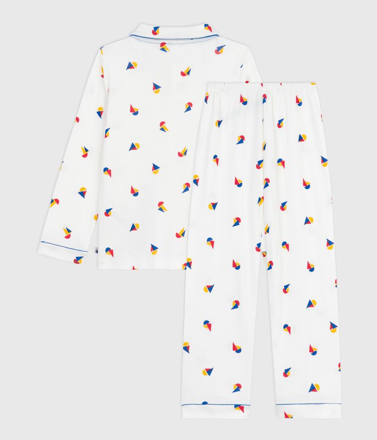 Pyjama boutonn&eacute; enfant en coton imprim&eacute; blanc/bleu/multicouleur