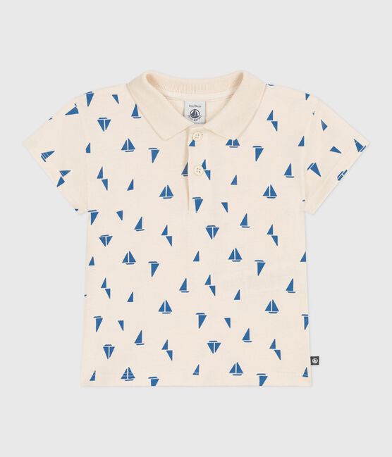 Katoenen polo met korte mouwen en bootjesprint voor baby's blauw AVALANCHE/wit PERSE