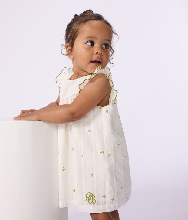 Robe b&eacute;b&eacute; en coton sans manches imprim&eacute;e fleurs blanc/vert