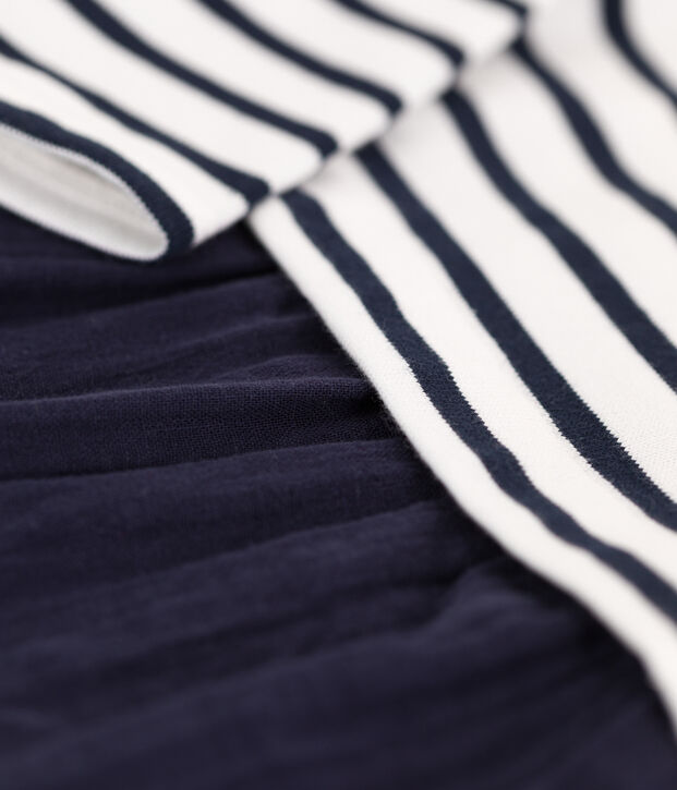 Jurk met lange mouwen van twee materialen voor baby's blauw/wit