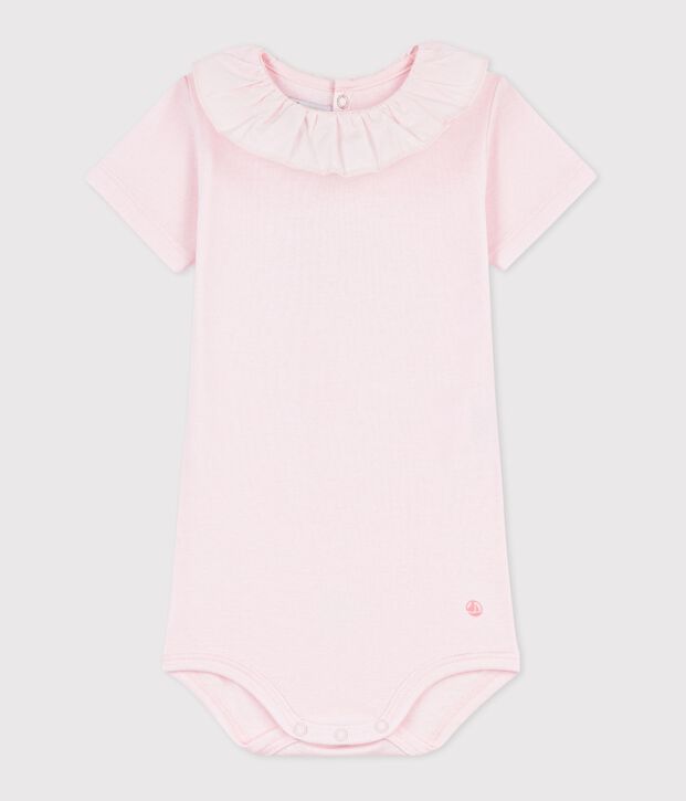 Body b&eacute;b&eacute; en coton &agrave; col, uni rose clair