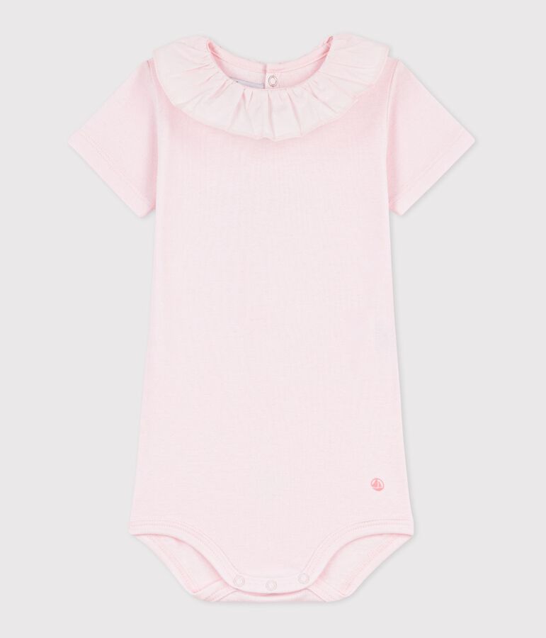 Body b&eacute;b&eacute; en coton &agrave; col, uni rose