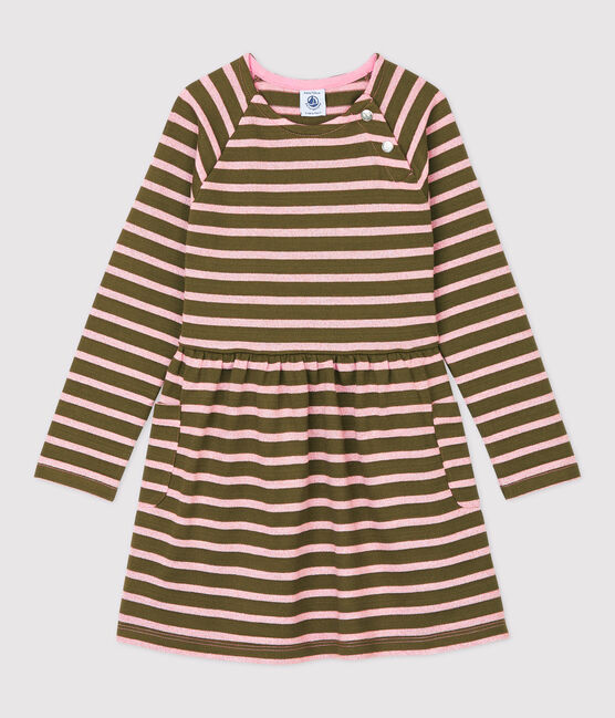 Katoenen meisjesjurk met lange mouwen MILITARY/ CHARME BRILLANT