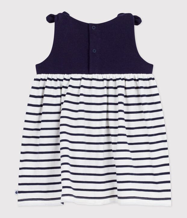 Katoenen babyjurkje zonder mouwen met strepen blauw/wit