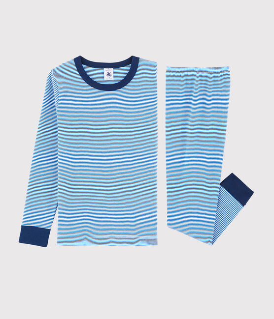 Pyjama milleraies bleu petit garçon en côte bleu RUISSEAU/blanc MARSHMALLOW
