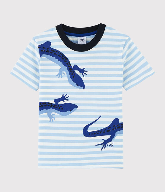 Jersey T-shirt met korte mouwen voor jongens blauw JASMIN/wit MARSHMALLOW