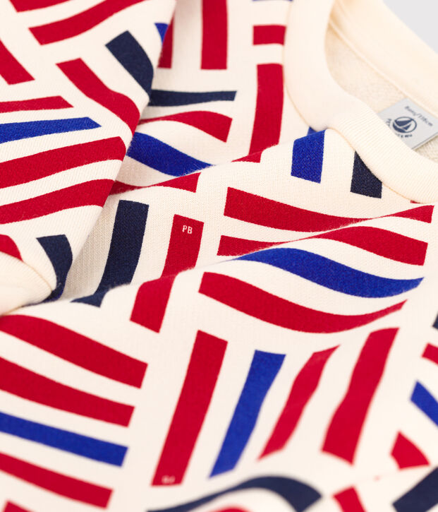 Meisjesjurk met lange mouwen in molton met print ecru/multicouleur