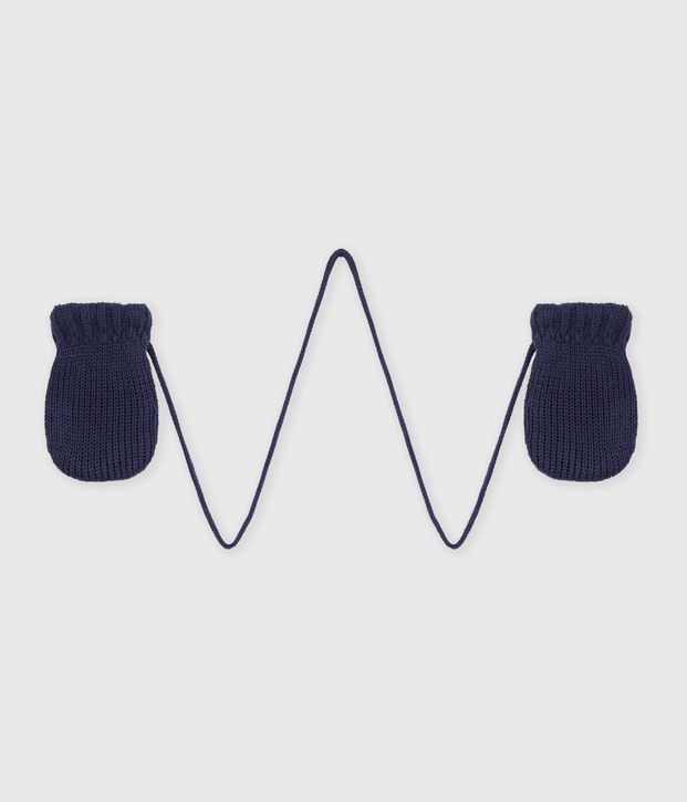 Moufles b&eacute;b&eacute; en tricot unies doubl&eacute;es polaire bleu marine