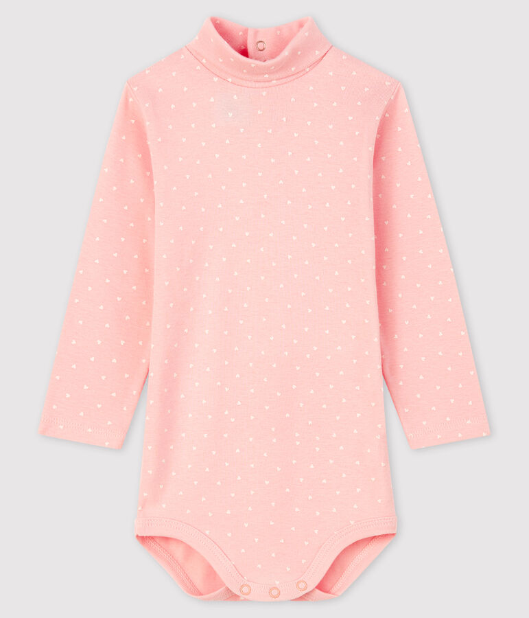 Babybody met lange mouwen en rolkraag roze MINOIS/wit MARSHMALLOW