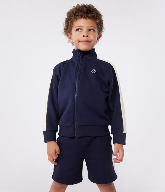 Effen katoenen sweatshirt met rits en opstaande kraag voor kinderen blauw SMOKING