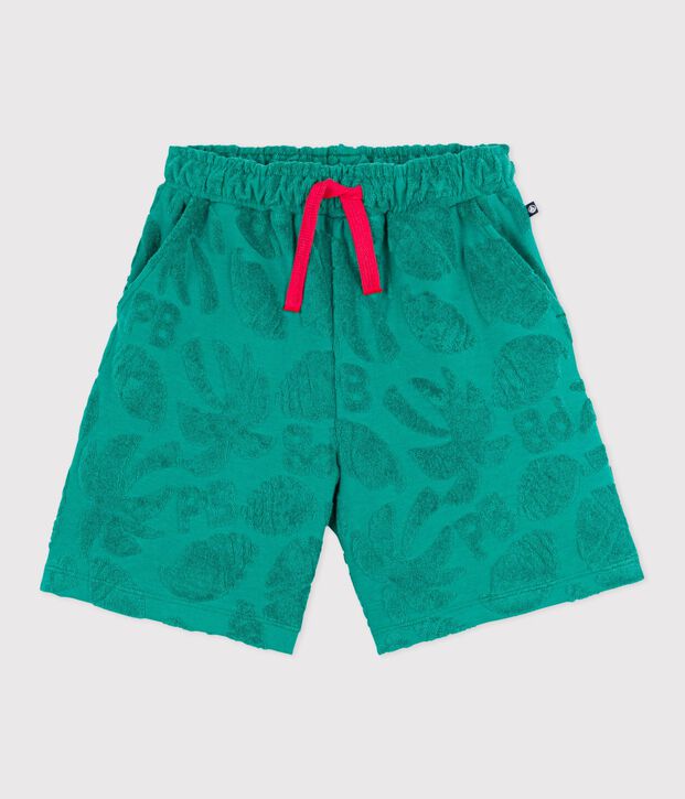 Korte kinderbermuda van effen katoen met print groen