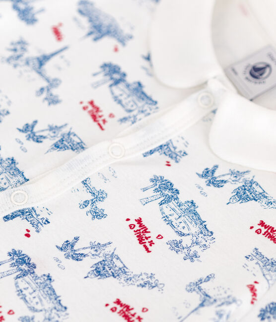Kort katoenen babypakje met kraagje en print van Parijs wit MARSHMALLOW/wit MULTICO