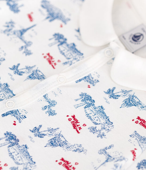 Combinaison courte b&eacute;b&eacute; en coton &agrave; col imprim&eacute; Paris blanc/multicouleur