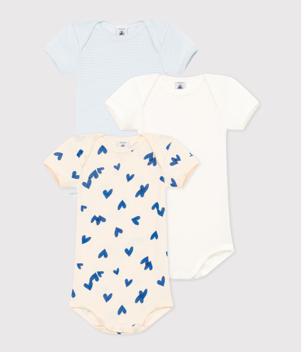 Set van 3 body's met blauwe hartjes en korte mouwen in katoen multicouleur