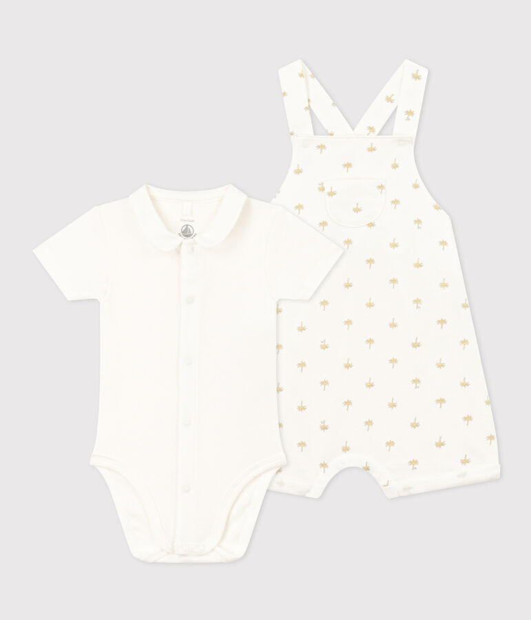 Setje met katoenen salopette en body voor baby's wit/multicouleur