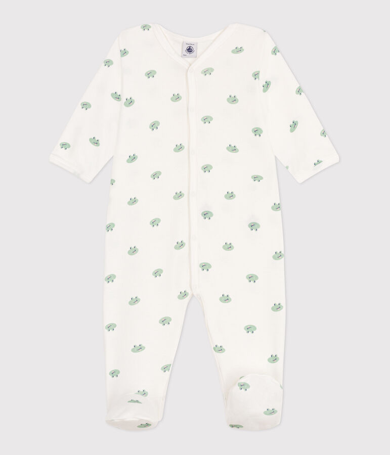 Katoenen babypyjama met kikkerprint wit/multicouleur