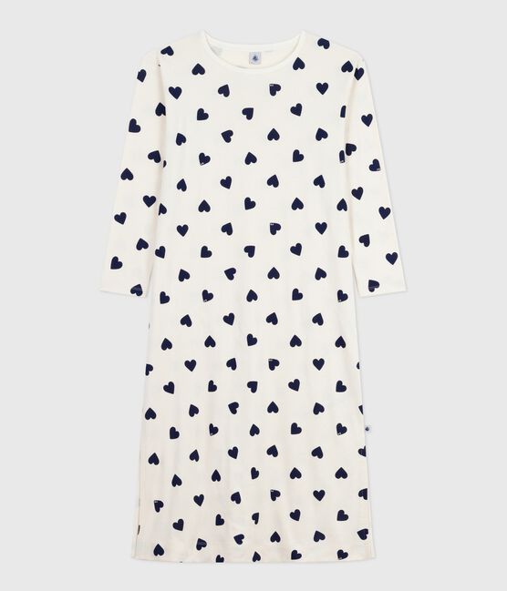 Chemise de nuit femme en coton imprimé cœur bleu MILK/ SOIR