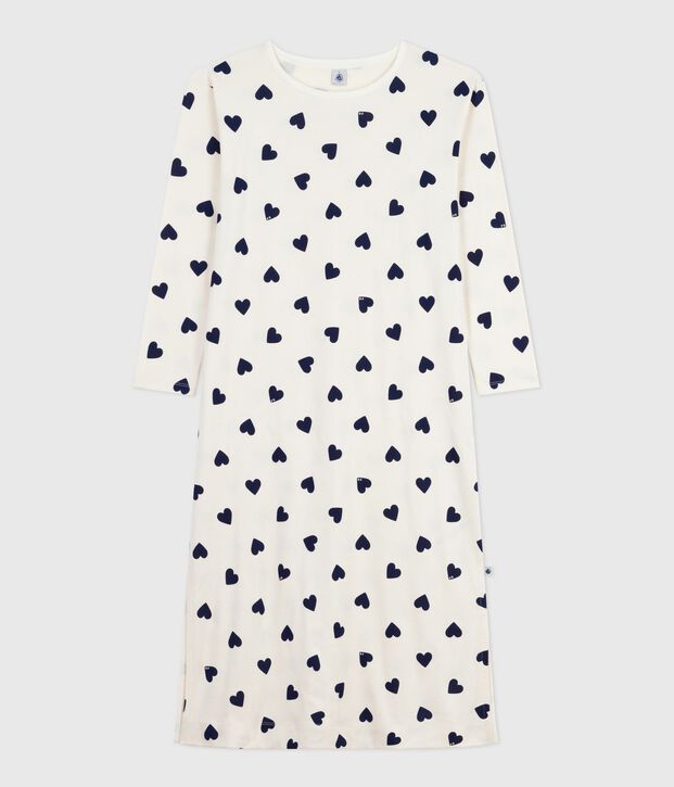 Chemise de nuit femme en coton imprim&eacute; c&oelig;ur bleu/bleu