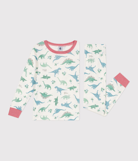 Pyjama enfant en coton imprimé dinosaures blanc MARSHMALLOW/blanc MULTICO