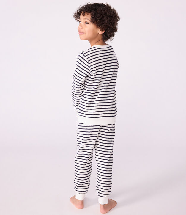 Pyjama enfant en coton &eacute;ponge &agrave; rayures bleu/bleu