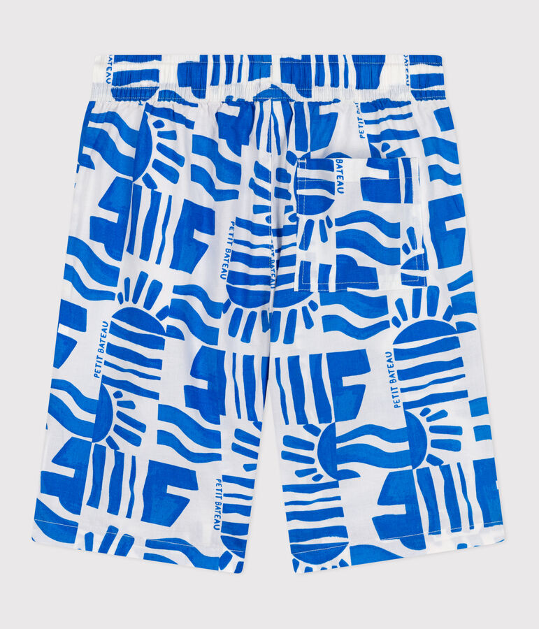 Bermuda short enfant en coton imprim&eacute; blanc/bleu