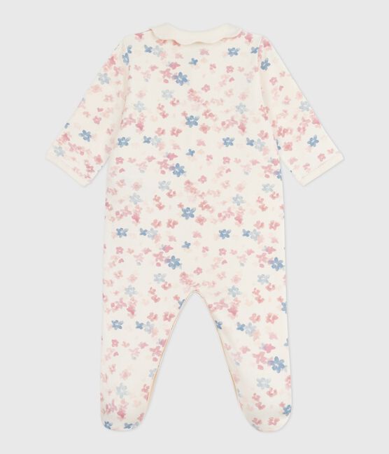 Babypyjama van geruwde fleece met bloemetjesbedrukking op de kraag MILK/ MULTICO