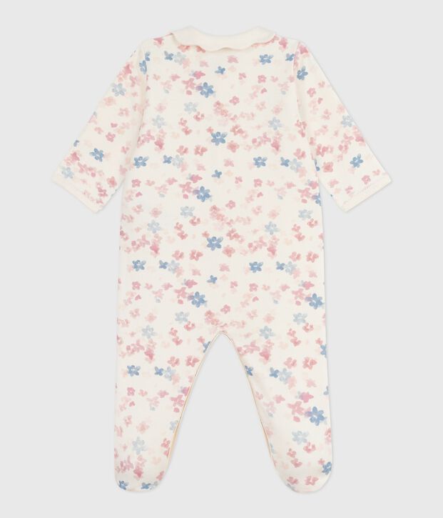Babypyjama van geruwde fleece met bloemetjesbedrukking op de kraag ecru/multicouleur