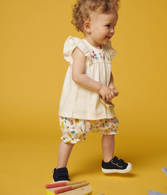 Culotte bloomer imprimée en gorcella bébé fille. blanc MARSHMALLOW/blanc MULTICO